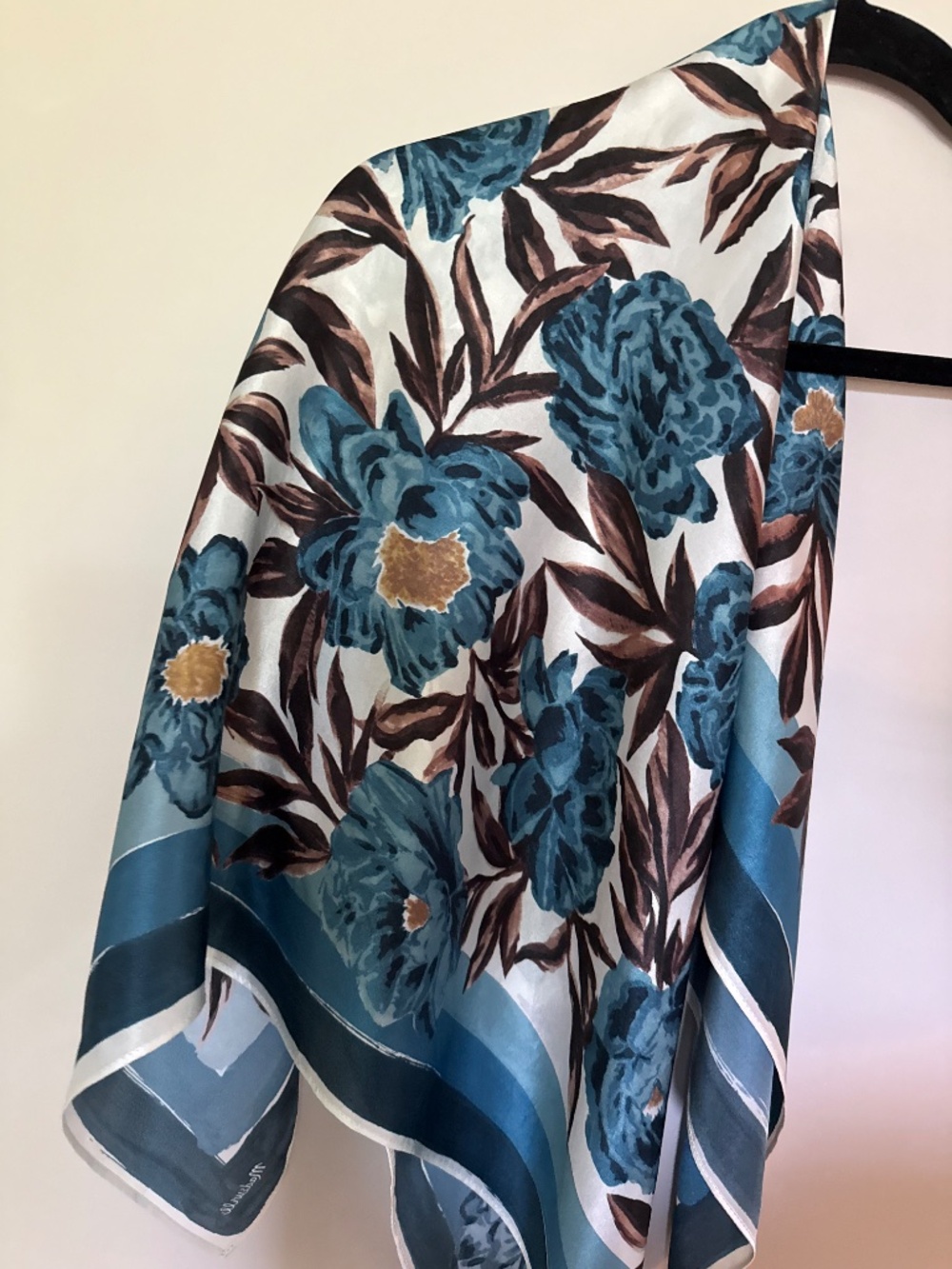 Madewell 100% Silk Square Scarf Blue Brown Floral - Picture 6 of 13